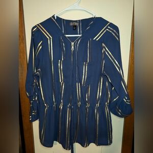 Navy Blue and Gold Women's Top